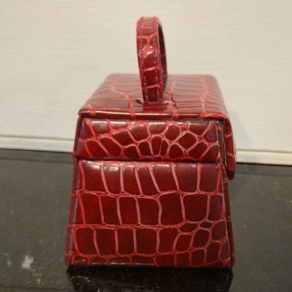Vintage bag  Jewelry Box With Mirror Red Crocodile Pattern Faux Leather travel p - Picture 5 of 10